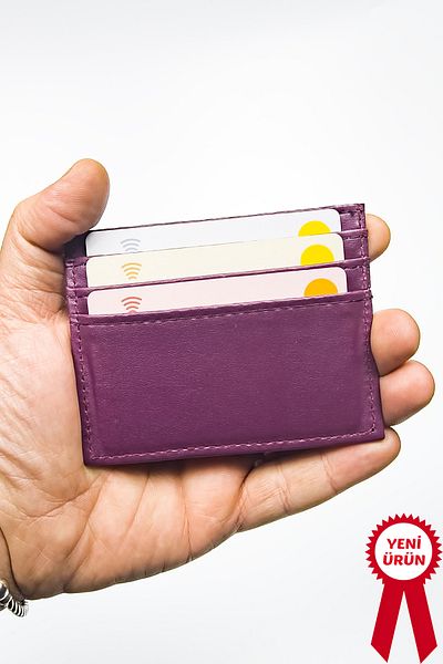 VANİLLA COLLECTİON محفظة حامل بطاقات صغيرة ورقيقة من الجلد للجنسين بلون البرقوق