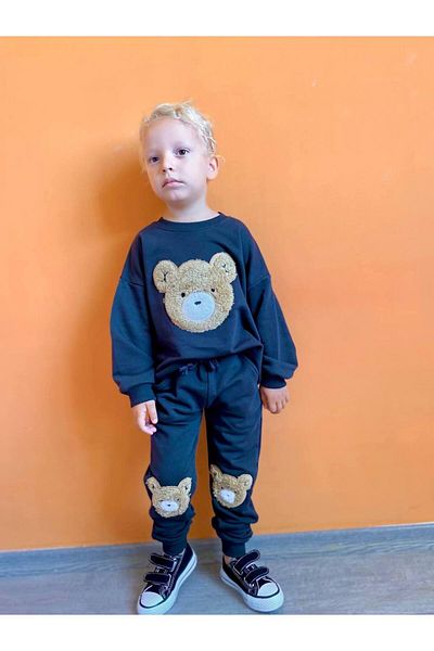 minibambi Boy's Bear Feather Bottom and Top Set Navy Blue