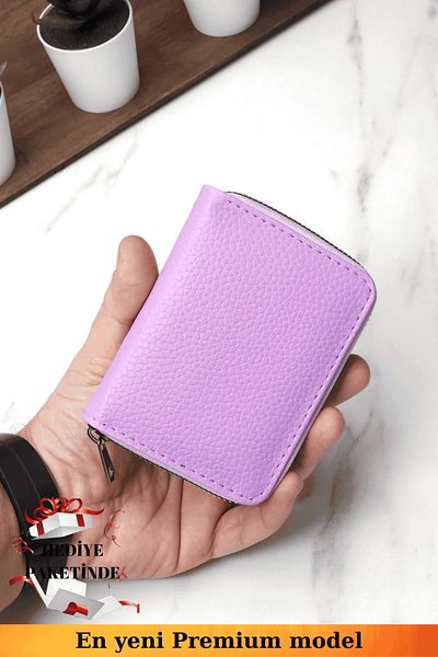 VANİLLA COLLECTİON Unisex Vegan Leather Zippered Lilac Wallet in Card Holder and Portfolio Gift Package