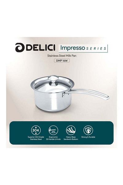 DELICI Stainless Steel Sauce Pan 16cm ,304 Grade , Heavy Base Sandwitch Bottom ,Strong & Durable