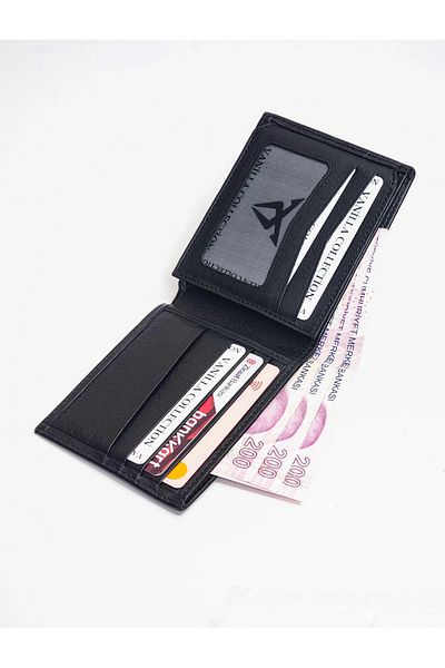 VANİLLA COLLECTİON Genuine Leather Wallet Classic Black Wallet with 13 Card Capacity Double Wide Cash Money Compartment