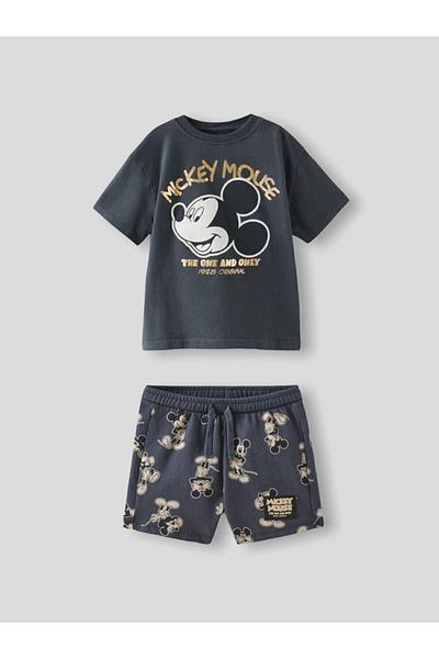 LADİN New Season Boy's Mickey Mouse Black Color Top-bottom Shorts Set