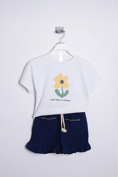 minibambi Set de sus și de jos cu flori de sezon nou pentru fete alb