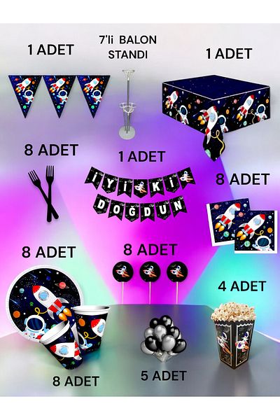 VibeHome Space Themed 2XL Pack for 8 - Birthday Party and Fun Events