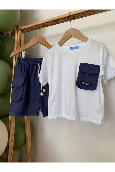 Morpembej Navy Blue Cargo Pocket Shorts Set