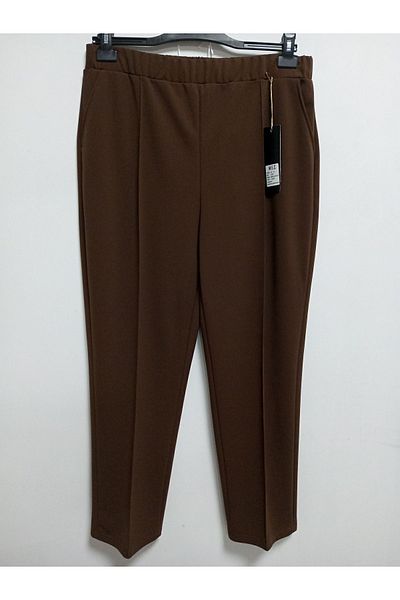AKŞEN GİYİM Transverse Longitudinal Lycra Large Size, Two Pockets, Checked, Classic Cut, Brown, Scuba Crepe Trousers