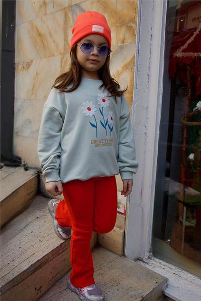 minibambi Hanorac cu imprimeu cu margarete pentru fete - Set jambiere spaniole cu nervuri, rodie