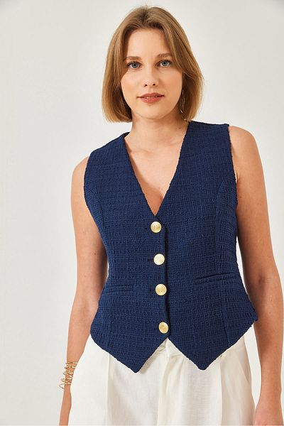 Bianco Lucci Women's Metal Button Detailed Tweed Vest 60155 60271012