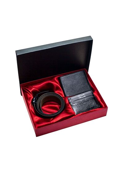 VANİLLA COLLECTİON Σετ δώρου 3 - Πορτοφόλι Ultra Luxury από γνήσιο δέρμα, ζώνη και θήκη για κάρτες, μαύρο για ειδικές περιστάσεις