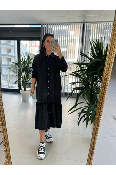 caddstore Dr 8075 Rochie neagră de transpirație cu nasturi