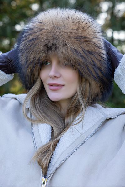 fubileather Genuine Leather Fur Hat |   Horse Riding, Skiing |