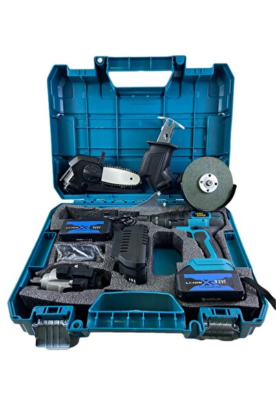 Lieber German Alman 21 V 3 Ah Tak Çıkar 5 Kafalı Taşlama Seti Somun Sıkma Tilki Kuyruğu Matkap Dal Budama Aparatı