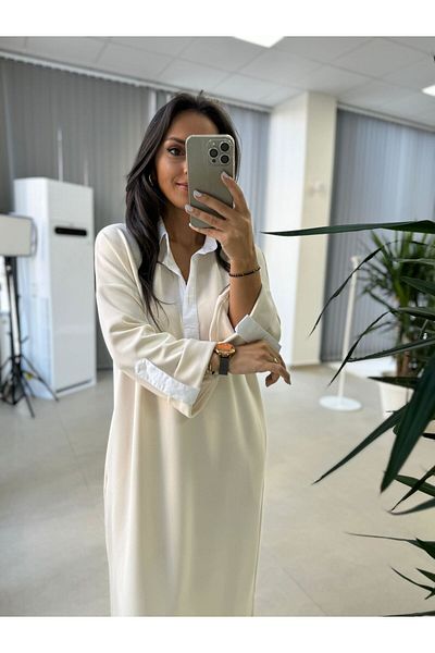 caddstore Dr 8161 Shirt Collar Detailed Stone Modal Dress