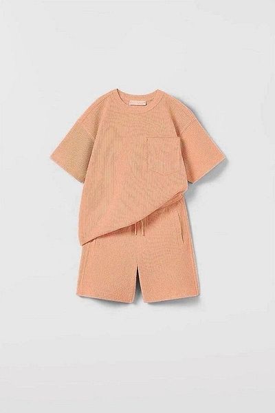 HAVİSA KİDS New Season Seersucker Wide Pattern Unisex Double Set with Shorts