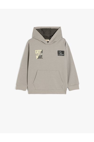 Koton Cotton Hooded Long Sleeve Slogan Printed Oversize Sweatshirt
