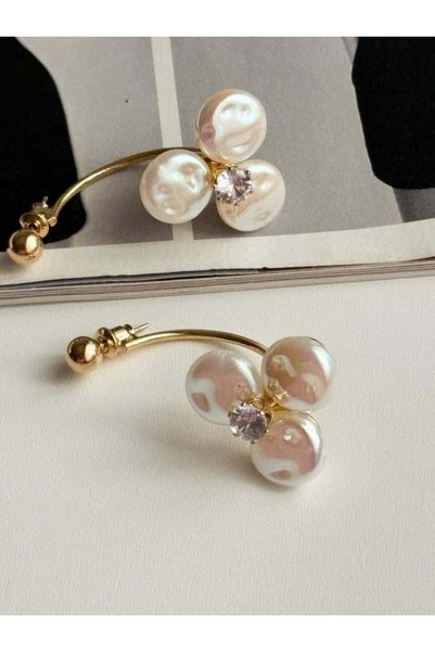 Koprinaco Zr Model Beyaz Sedefli Çiçek Küpe (4 Cm)