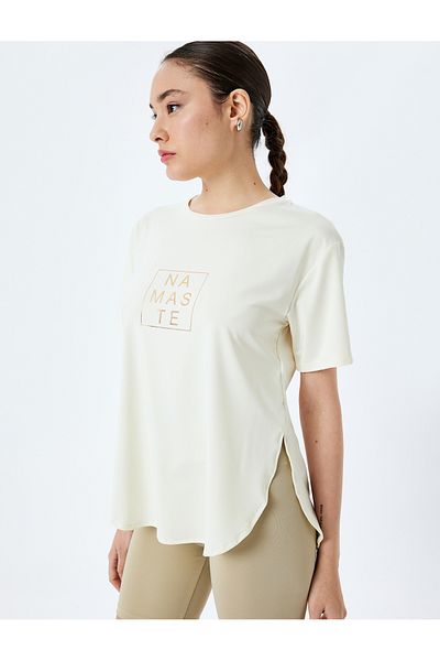 Koton Crew Neck Split Detailed Printed Oversize Sports T-Shirt