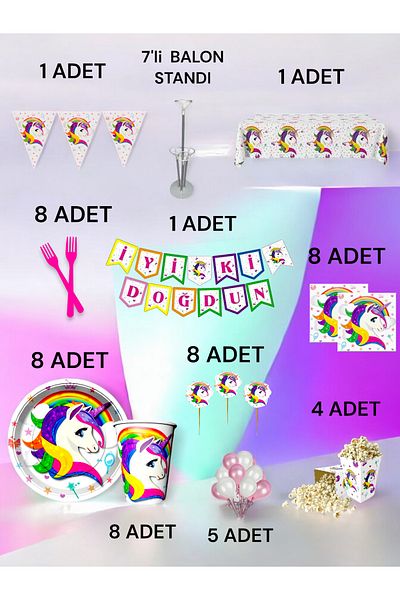 VibeHome 8-Person Unicorn Themed 2XL Pack - Birthday Parties and Fun Events