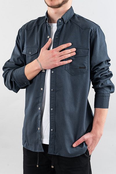 bombe Slim Fit Slim Fit Ανδρικό πουκάμισο τζιν ανοιχτό μπλε ναυτικό