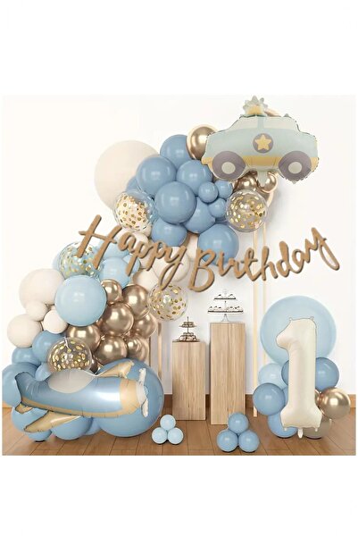 BİDOLUMUTLULUK Retro Renk Uçak Polis Arabalı Folyo Balon Seti