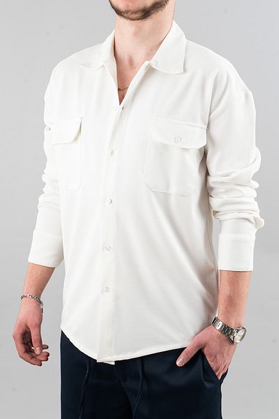 bombe White Slim Fit Scuba Men's Shirt