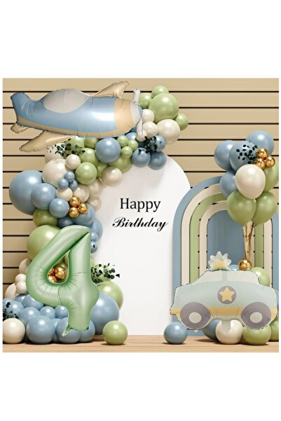 BİDOLUMUTLULUK Retro Renk Uçak Polis Arabalı Folyo Balon Seti Parti Eğlence K...