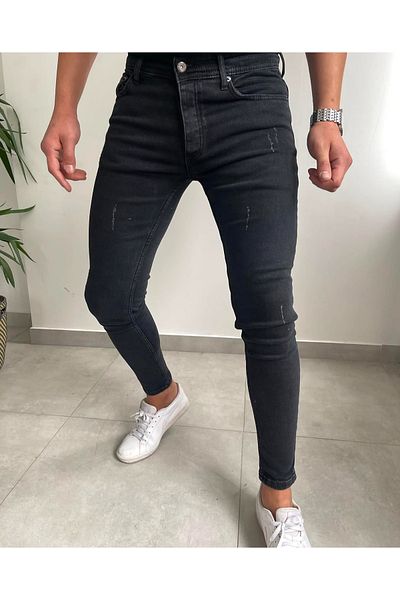 moda biz Ανδρικό μαύρο τζιν παντελόνι λέιζερ