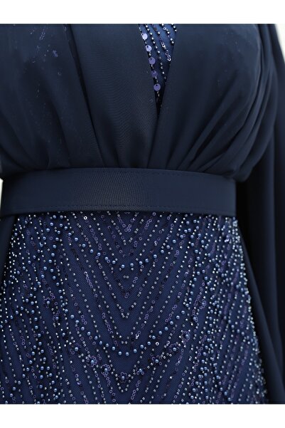 Modamorfo Βραδινό φόρεμα Laci Chiffon - Λεπτομέρεια με χάντρες και πούλιες, με ζώνη