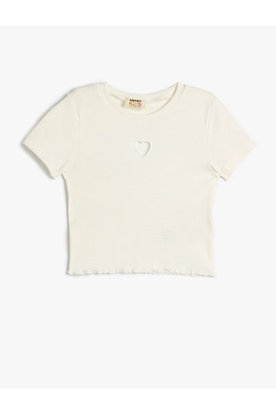 Koton Cotton Heart Detail Short Sleeve Crew Neck Basic Crop T-Shirt