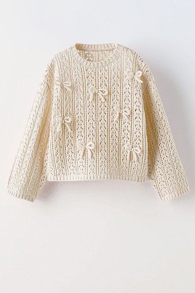 minibambi Ecru Girl's Knitwear Crochet Sweater