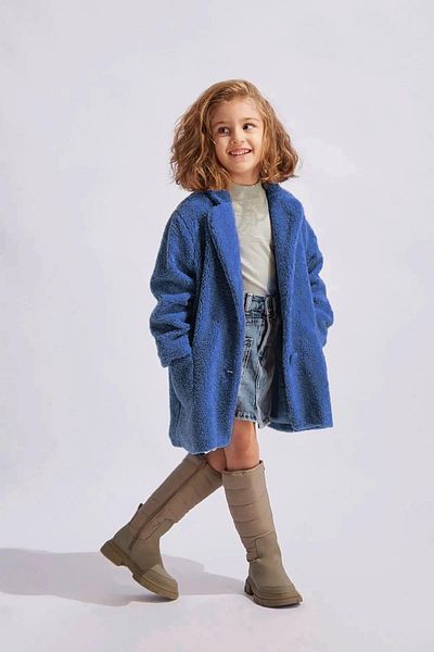 minibambi Navy Blue Girls' Plush Teddy Coat