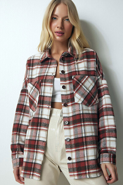 CoolLook Kışlık Kaşe Kumaş Çift Göğüs Cepli Rahat Uzun Kollu Düğme Kapama Eko...