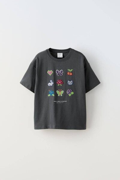 minibambi Κοριτσίστικο μπλουζάκι βασικής γραμμής με λεπτομέρειες κεντήματος