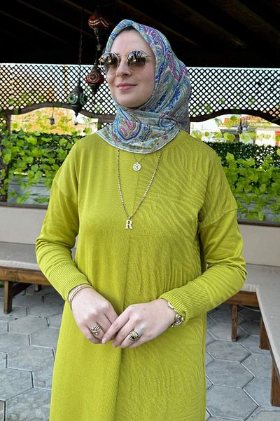 Rabia Şamlı Πλεκτό φόρεμα Zebra Pattern Oil Green