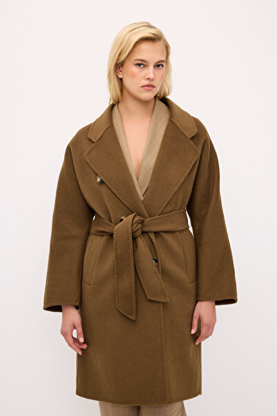 Love My Body Kuşaklı Yün Karışımlı Kaban