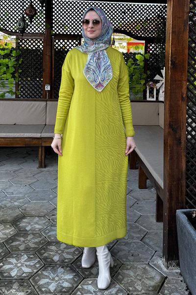 Rabia Şamlı Πλεκτό φόρεμα Zebra Pattern Oil Green