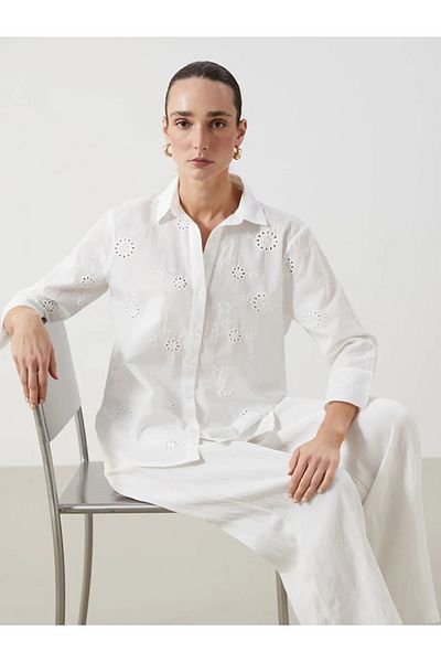 LC Waikiki Cămașă de damă LCWAIKIKI Classic Poplin Broderie Albă