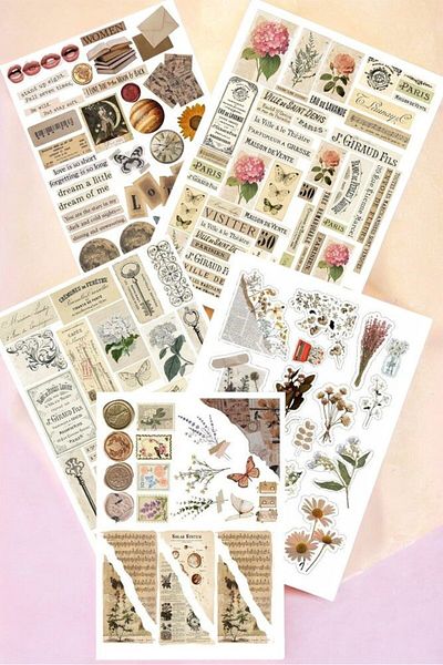 Major Selection Πακέτο με 5 καφέ vintage αυτοκόλλητα - για Bullet Journal Notebook, Ετικέτες φορητού υπολογιστή