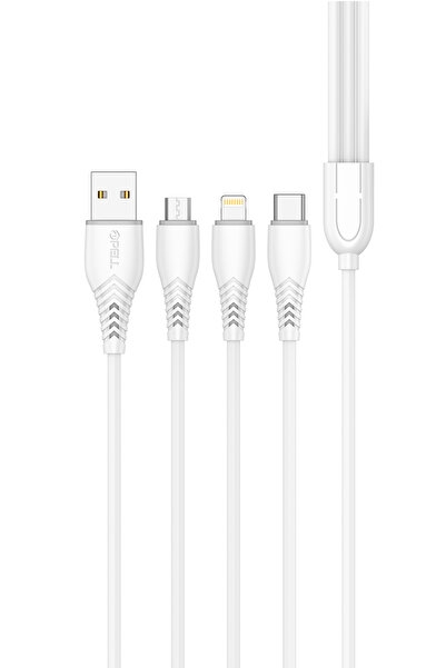Pell 3 Girişli - Type-C, Micro-B, Lightning Çıkışlı Şarj Kablosu - Android ve...