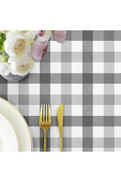 Evim Canvas Checkered Liquid Proof Stain Resistant Tablecloth Dark Gray