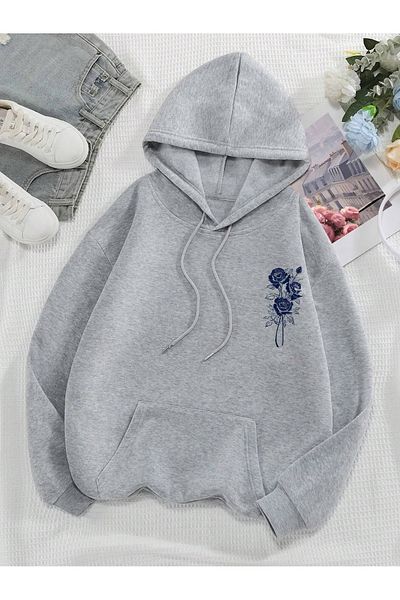 PALPİTO Φούτερ με κουκούλα Unisex Grey Nature Rose με κουκούλα