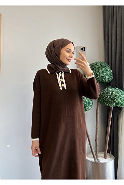 Müq Buttoned Piping Detail Long Knit Dress