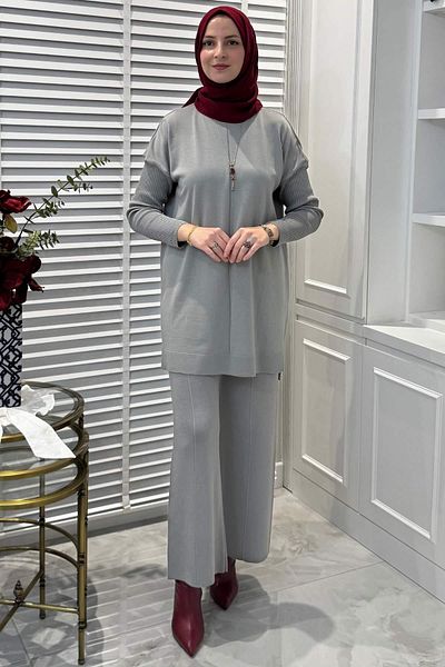 Rabia Şamlı Γκρι Σετ Πλεκτό Elfida