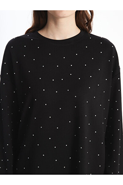 LC Waikiki Özmarka New Season Crew Neck Shiny Stone Oversized Women's Sweatshirt