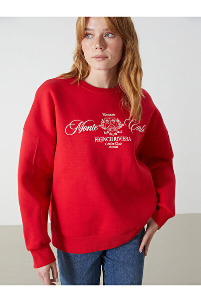 LC Waikiki Bisiklet Yaka Baskılı Oversize Kadın Kalın Sweatshirt