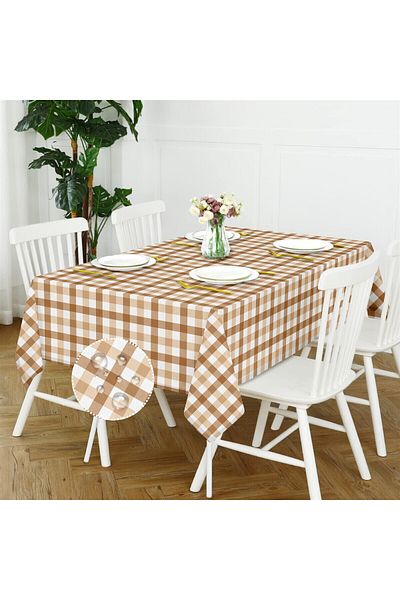 Evim Salmon Canvas Tablecloth - Checked, Liquid Proof and Stain Resistant
