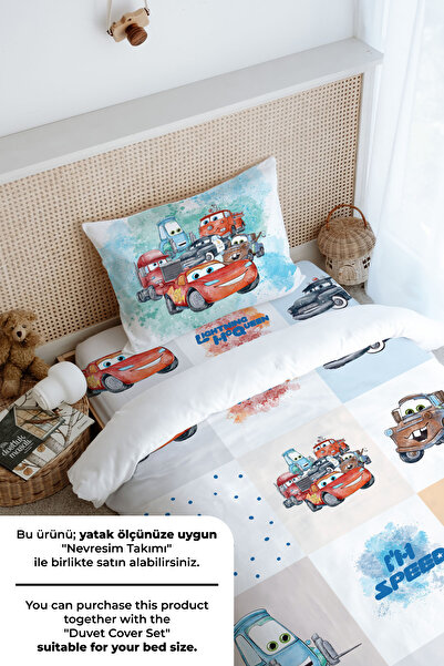 Tuğba Kuğu Tek Kişilik Lastikli Çarşaf Seti - Cartoon Serisi - Yarışçı Şimşek Patchwork
