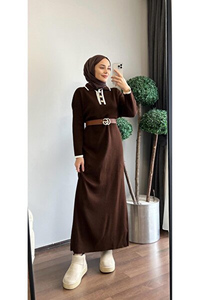 Müq Buttoned Piping Detail Long Knit Dress