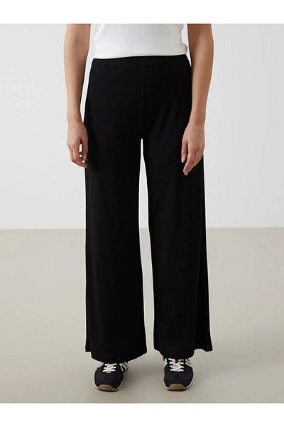 LC Waikiki Γυναικείο παντελόνι LCW Modest μαύρο ελαστικό μέσης με φαρδύ πόδι