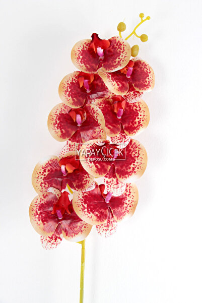 Yapay Çiçek Deposu Yapay Dal Baskılı Orkide Çiçeği 88 cm Somon Fuşya Benekli